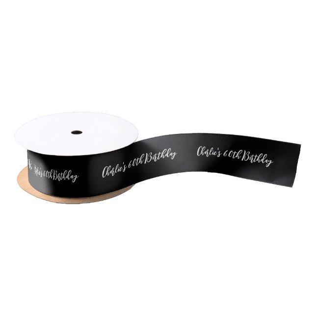 Lazo De Raso Nombre simple negro personalizado Feliz cumpleaños (Carrete)
