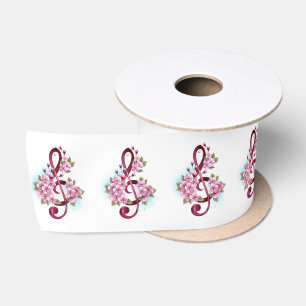 Lazo De Raso Notas de clave de sol musical con flores de Sakura
