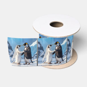 Lazo De Raso Novia y novio pingüino bailando sobre hielo