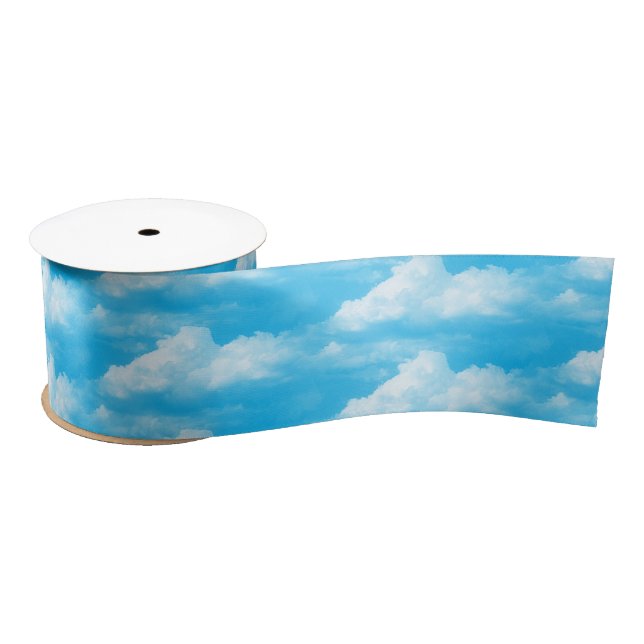Lazo De Raso Nubes blancas en azul (Carrete)