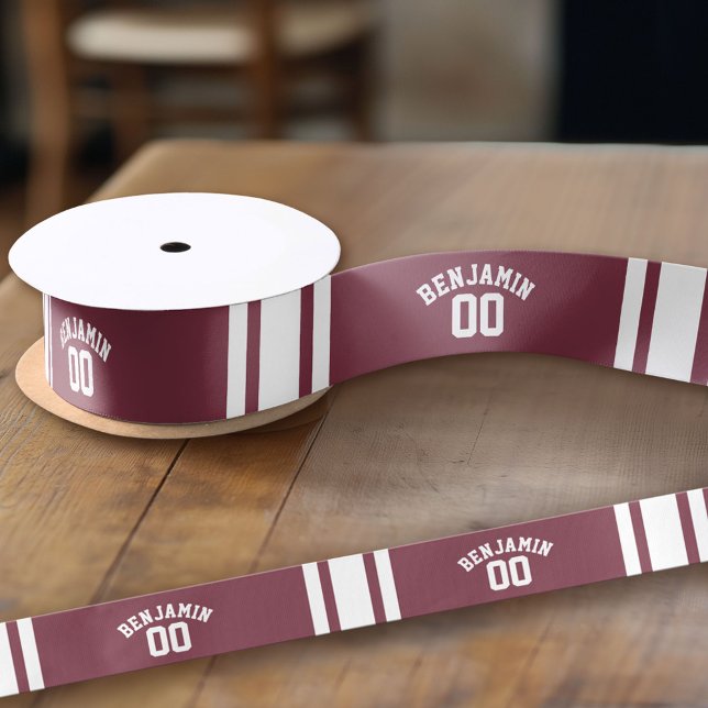Lazo De Raso Número de nombre personalizado de franjas maroon y (Custom Ribbon - add your personalized text)