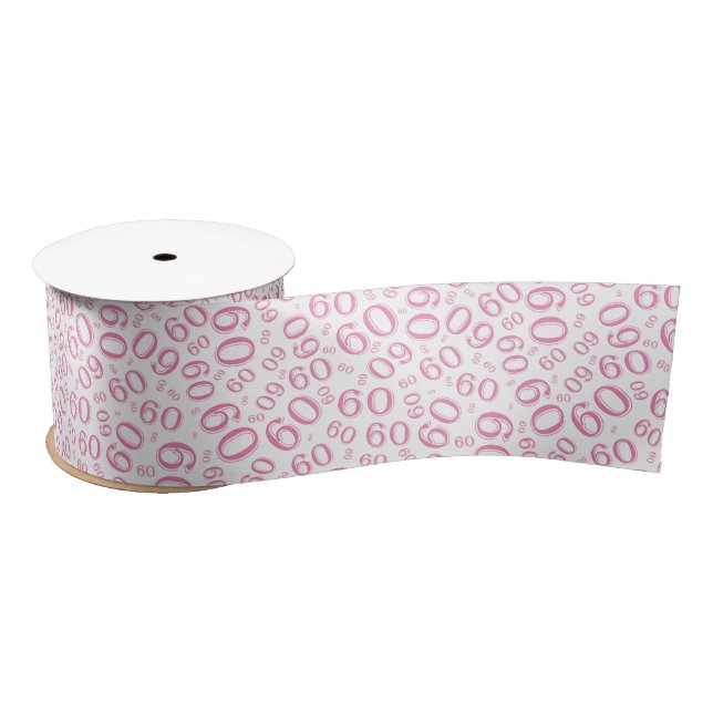 Lazo De Raso Número Moderno de Cumpleaños 60 Diseño Rosa/Blanco (Carrete)