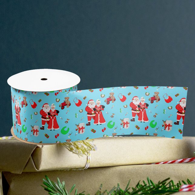 Lazo De Raso Oh Baby Santa & Mrs Claus Baby Shower Blue (Wrap gifts in charm with Santa & Mrs. Claus Baby Shower Satin Ribbon. Perfect for delightful present)