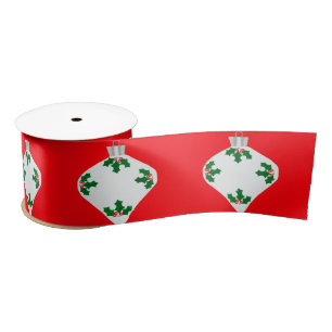 Lazo De Raso Ornamento blanco con cinta roja holly