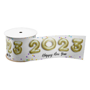 Lazo De Raso Oro Año Nuevo 2023 Globos Colorful Confetti