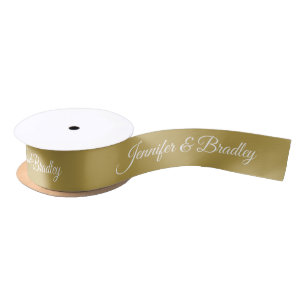 Lazo De Raso Oro Blanco Elegante Boda Nombre Personalizado