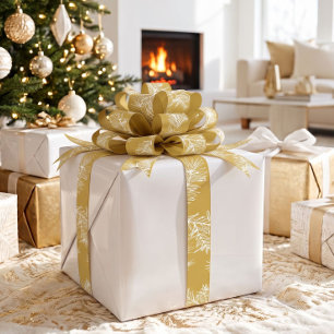Lazo De Raso Oro Blanco Moderno Elegante Botánico Navidad