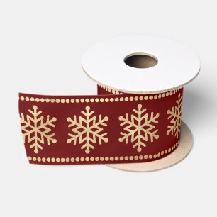 Lazo De Raso Oro del navidad de las rayas de los copos de nieve