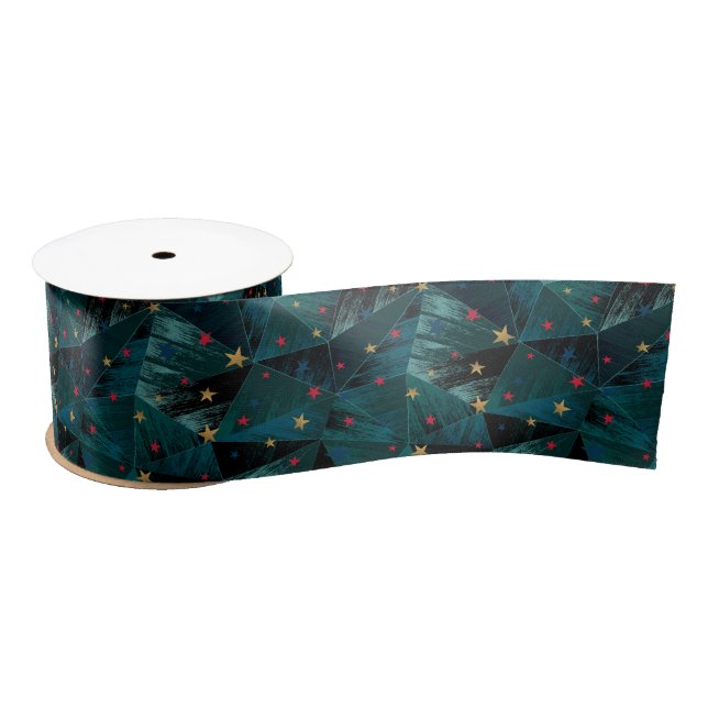 Lazo De Raso Oro, estrellas rojas en azul (Carrete)