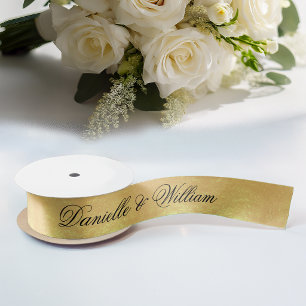 Lazo De Raso Oro Falso Hoja Elegante Boda Caligrafía Negra