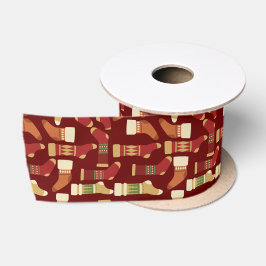 Lazo De Raso Oro navidades, rojo, zócalos verdes