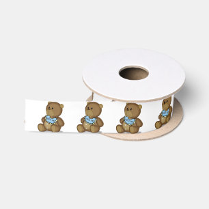 Lazo De Raso Oso de peluche con bib en blanco