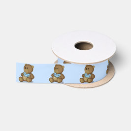 Lazo De Raso Oso de peluche con bib sobre azul
