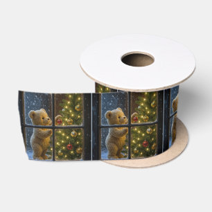 Lazo De Raso Oso de peluche de Navidad decorando un árbol