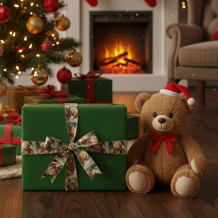 Lazo De Raso Oso de peluche vintage de Navidad