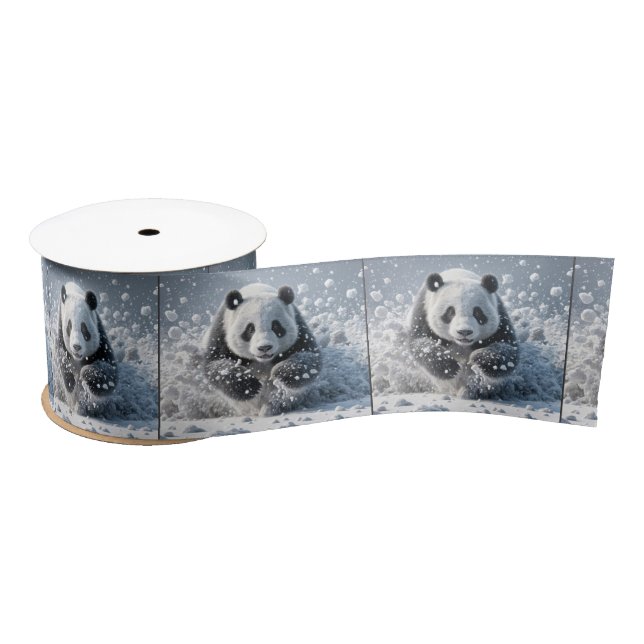 Lazo De Raso Oso Panda Corriendo En Nieve (Carrete)