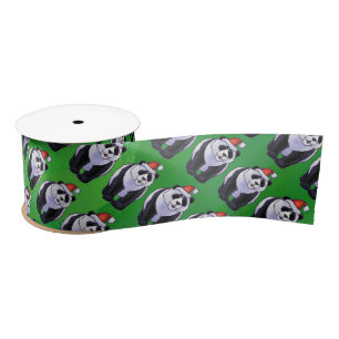 Lazo De Raso Oso Panda en Santa Hat en Green