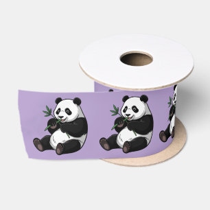 Lazo De Raso Oso Panda Lindo de Moda con Bambú Verde Púrpura
