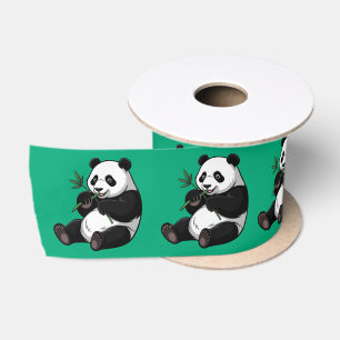 Lazo De Raso Oso Panda Lindo y de Moda con Bambú Verde