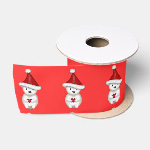 Lazo De Raso Oso polar de Santa Claus lindo sosteniendo Corazón