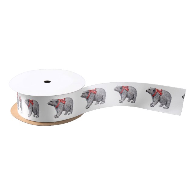 Lazo De Raso Oso polar en bufanda roja (Carrete)
