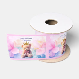 Lazo De Raso Oso Rosa Corona de Oro ¡Felicidades!