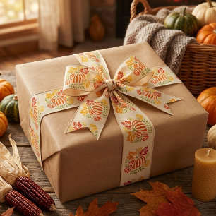 Lazo De Raso Otoño Acogedor Calabaza Y Hojas Caídas