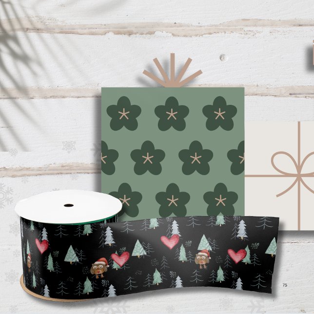 Lazo De Raso Oveja de suéter suave y corazón (Ugly Sweater Cute owl & heart Satin Ribbon)