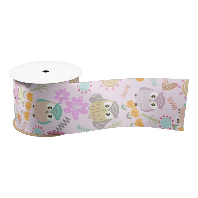 Lazo De Raso Owl Pastel Pink   (Carrete)