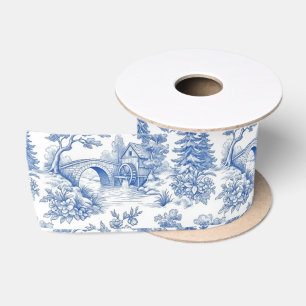 Lazo De Raso Paisaje Toile Vintage Azul y Blanco