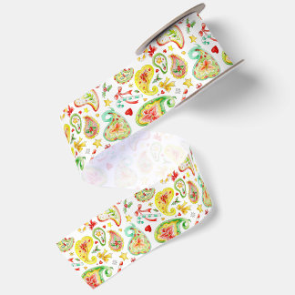 Lazo De Raso Paisley acuarela Navidad colorido personalizado