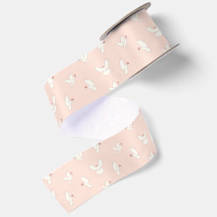Lazo De Raso Palomas de la Paz Navidad Blanca y Rosa
