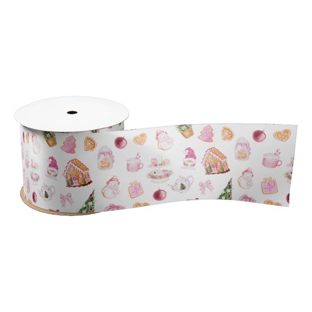 Lazo De Raso Pan de Jengibre de Navidad Rosa (Carrete)