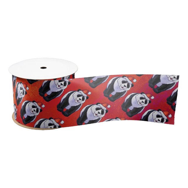 Lazo De Raso Panda Con Navidades En Rojo (Carrete)