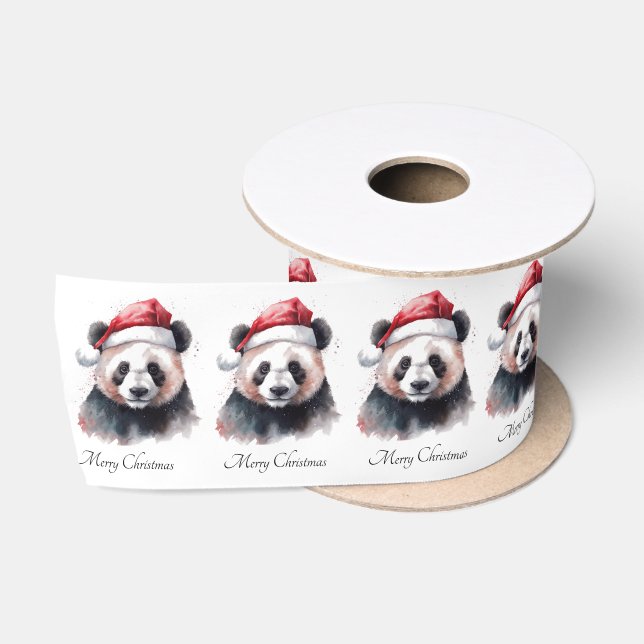 Lazo De Raso Panda de Navidad Holly Jolly, personalizado (Carrete)