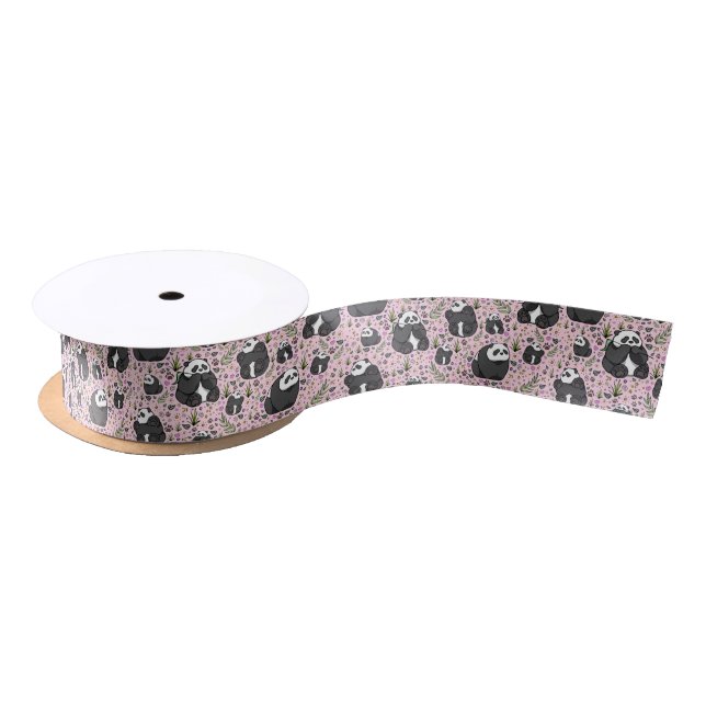 Lazo De Raso Pandas en rosa (Carrete)