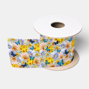 Lazo De Raso Pansies Daisies Y Butterflies