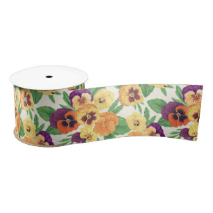 Lazo De Raso Pansies en blanco roto