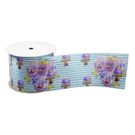 Lazo De Raso Pansy Watercolor Bebé Azul Shabby Bonito floral