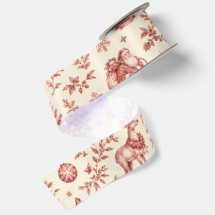 Lazo De Raso Papel pintado de toile de Navidad, rojo y crema tr