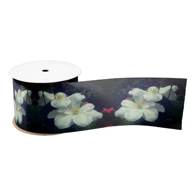 Lazo De Raso Pareja blanca de flores Clematis (Carrete)