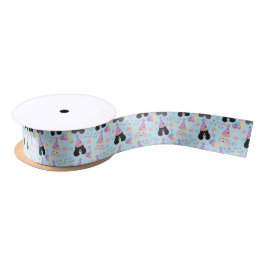 Lazo De Raso Parti Poodle Birthday Satin Ribbon in Blue