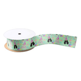 Lazo De Raso Parti Poodle Birthday Satin Ribbon in Green