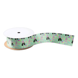 Lazo De Raso Parti Poodle Birthday Satin Ribbon in Green