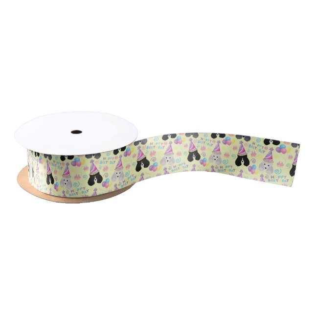 Lazo De Raso Parti Poodle Birthday Satin Ribbon in Yellow (Carrete)