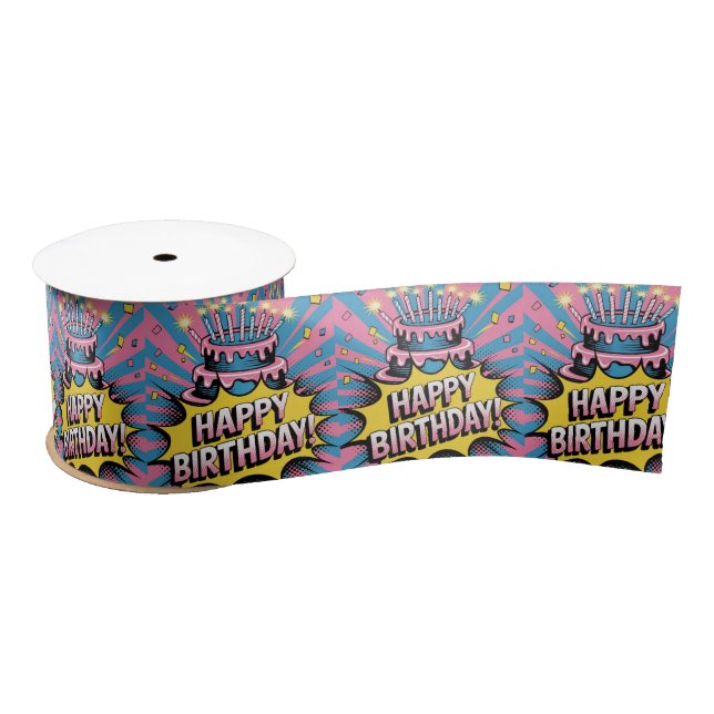 Lazo De Raso Pastel de cumpleaños feliz de arte pop (Carrete)
