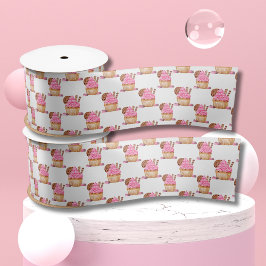 Lazo De Raso Pastel rosa de color agua con patrón de chocolate