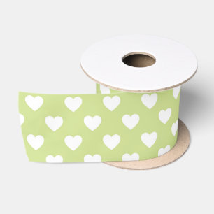 LAZO DE RASO PASTEL VERDE CON CORAZONES BLANCOS