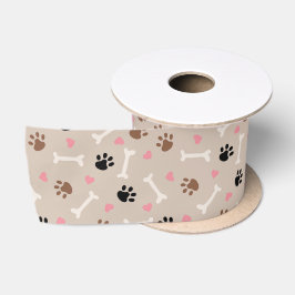 Lazo De Raso Patas de perro bonitas huesos y corazones en beige
