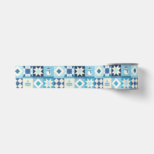 Lazo De Raso Patchwork Navidad Azul (Anverso)